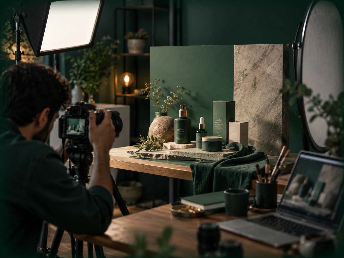 Moody Green Skincare Product Shoot