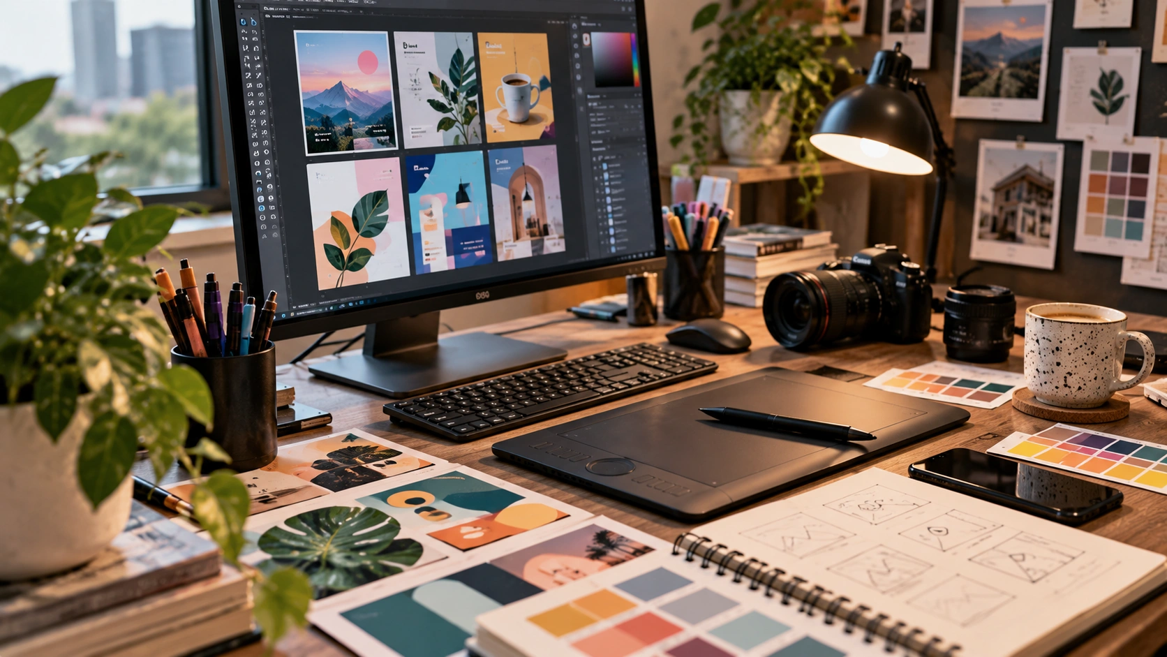 Cozy Graphic Design Studio Workspace