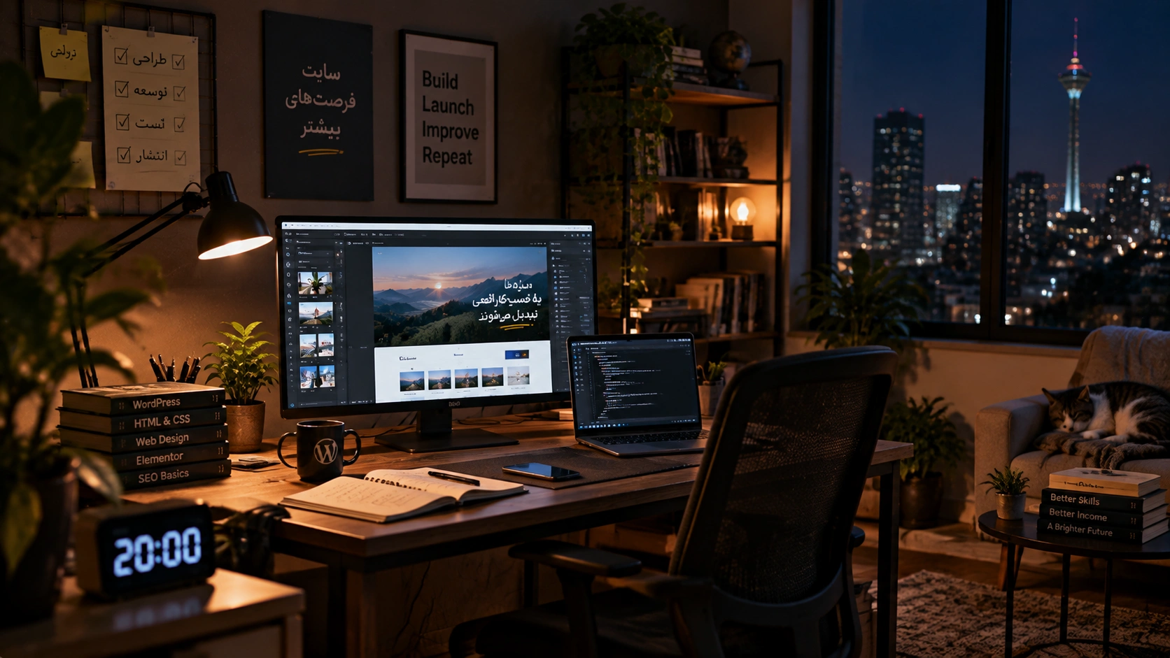 Cozy Nighttime WordPress Workspace