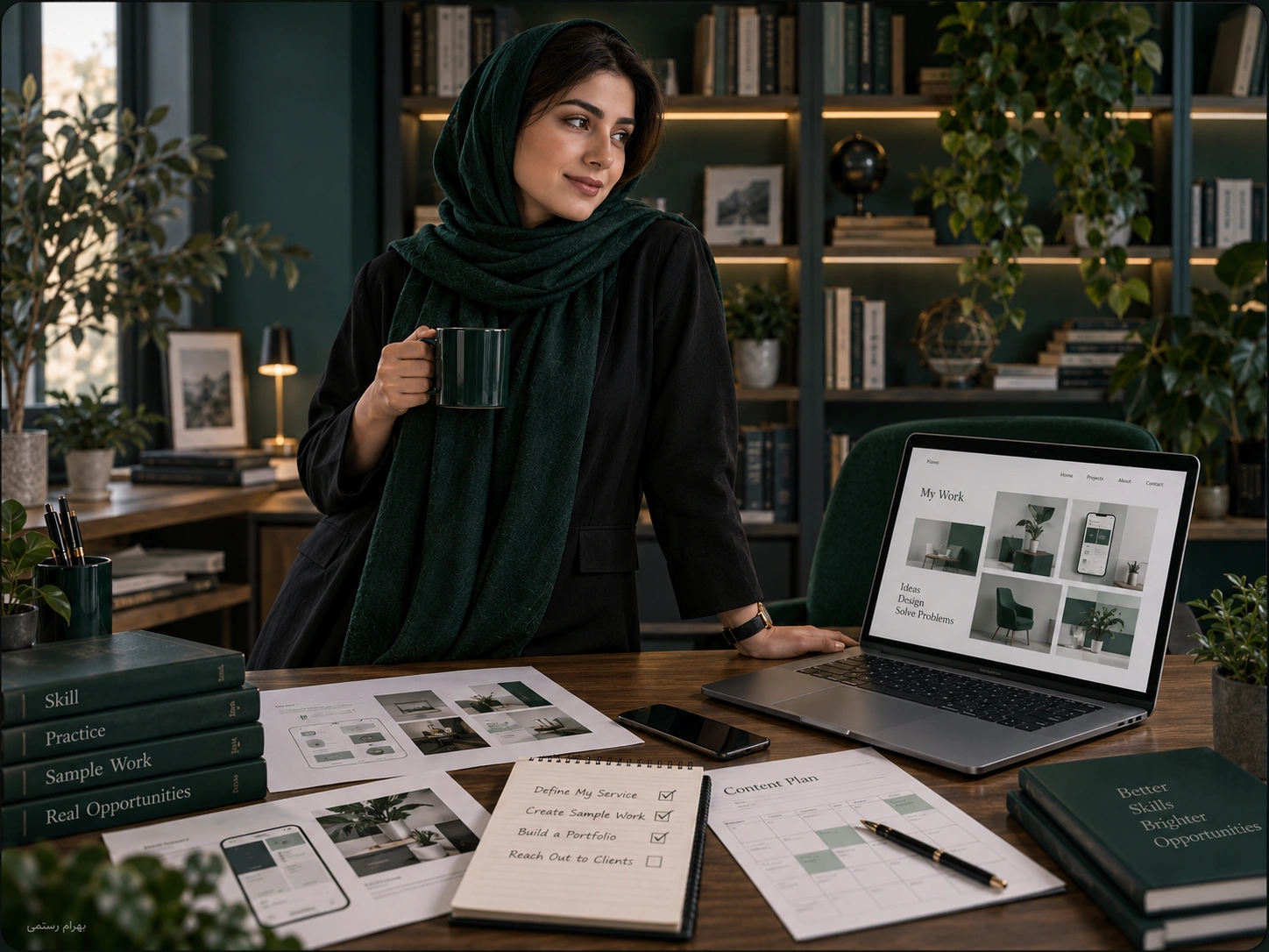 Cozy Green Creative Workspace